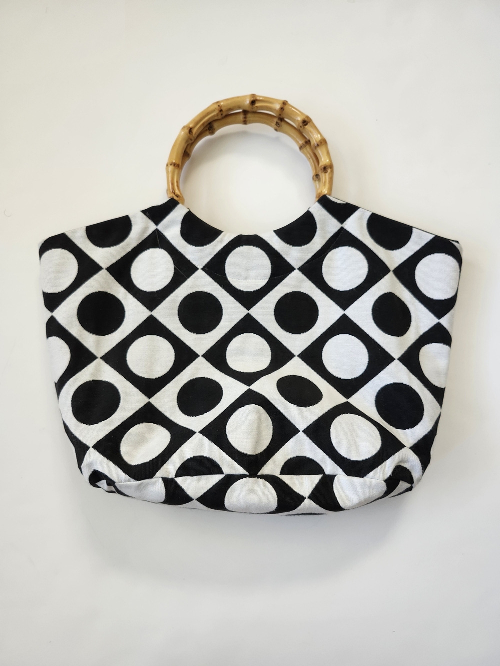 Black & White Geometric CanvasTote with Bamboo Handles